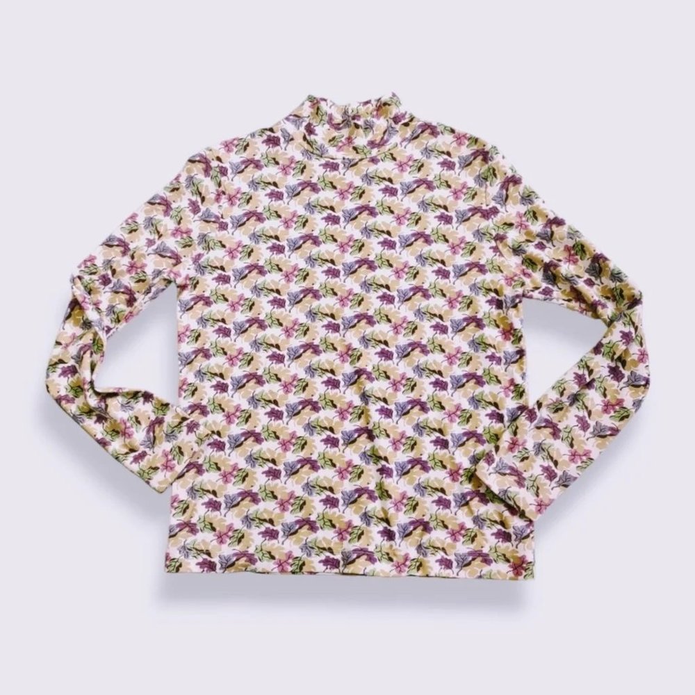 Vintage made in Hong Kong pastel multicolor botanical leaf print top size S